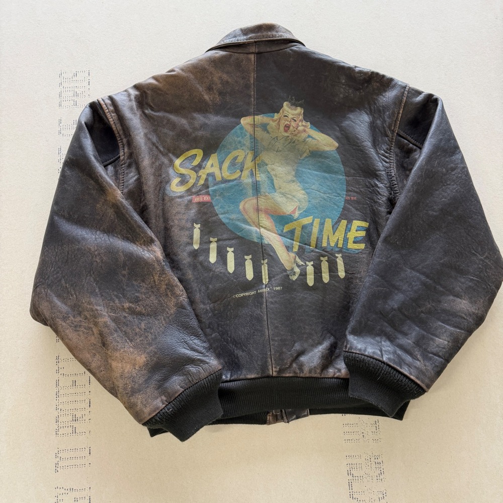 Vintage 80s Avirex Sack Time Leather Flight Jacket